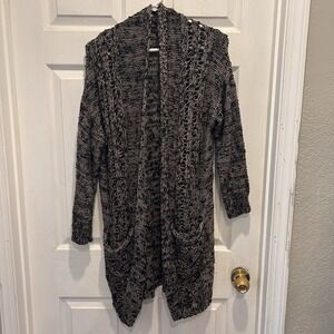 Anthropologie Akemi + Kin Navy Gold Metallic Open Knit Longline Cardigan Large